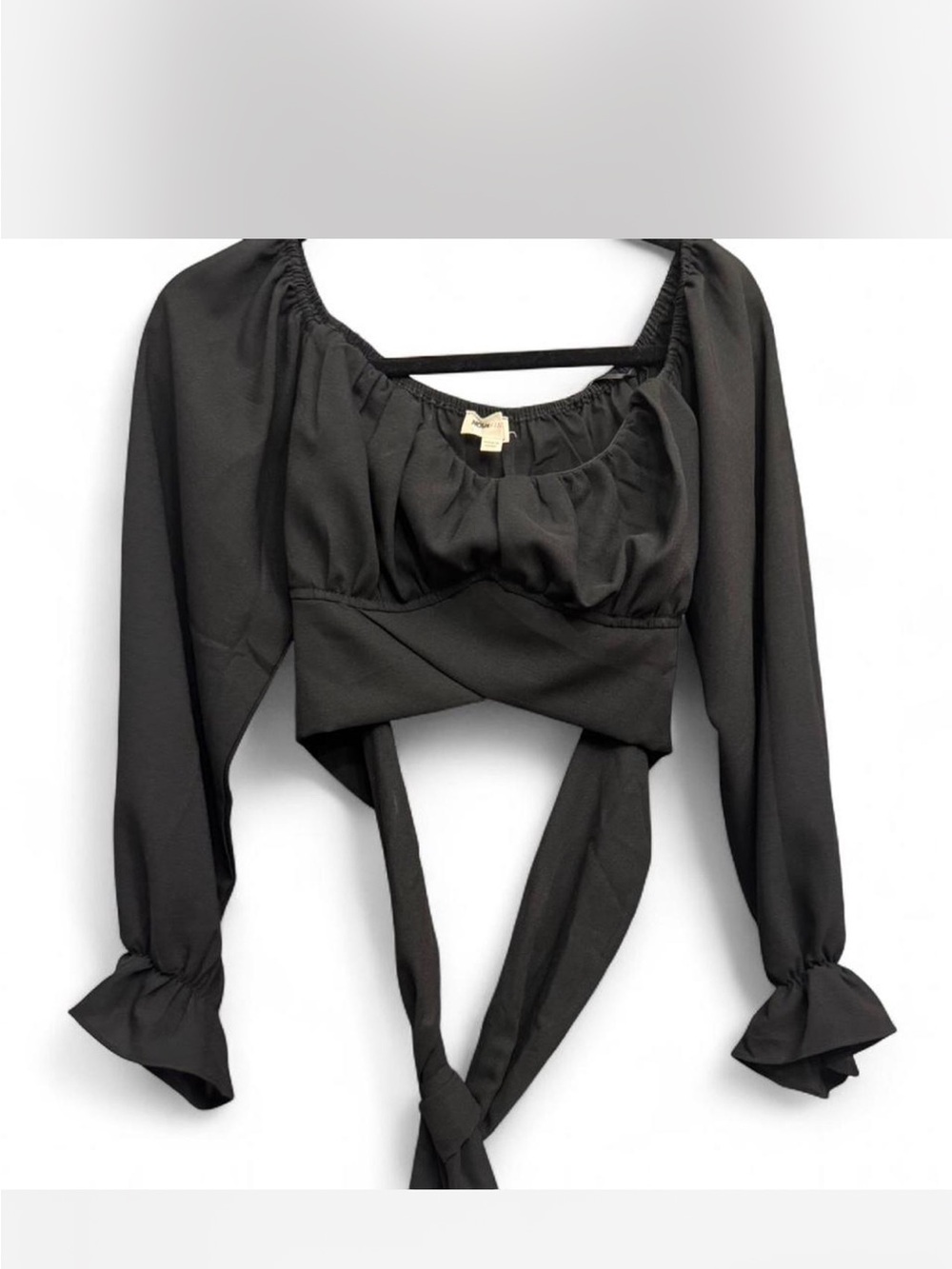 Fashion Nova Black Women's Long Sleeve Tie-Front Top